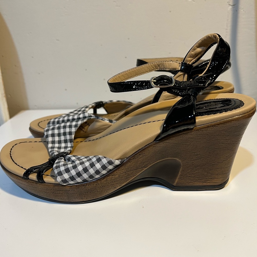 Dansko Retro Glam Black Gingham Clog Wedge Heel shoes size 40 / women’s 9.5